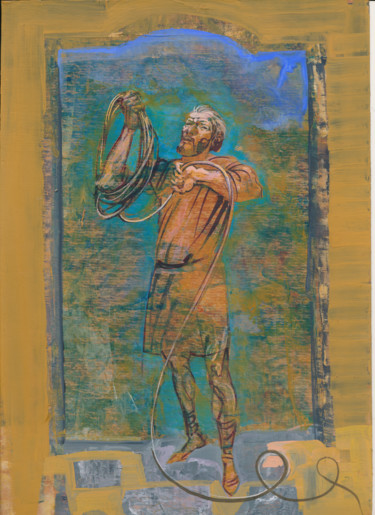 Painting titled "A man winds a rope" by Boyan Yanev, Original Artwork, Acrylic