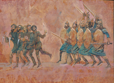 Peinture intitulée "Soldiers pursuing r…" par Boyan Yanev, Œuvre d'art originale, Acrylique