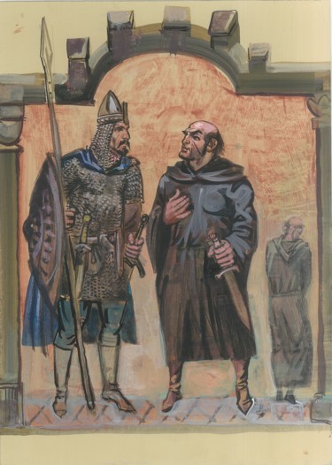 Schilderij getiteld "Soldier and priest" door Boyan Yanev, Origineel Kunstwerk, Acryl