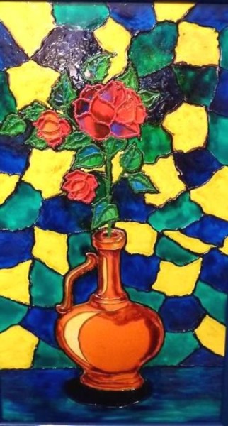 Painting titled "Восточный мотив" by Elena Boyarintseva, Original Artwork, Stained glass painting