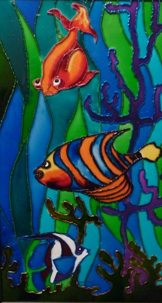 Schilderij getiteld "Дно морское" door Elena Boyarintseva, Origineel Kunstwerk, Gebrandschilderd glas