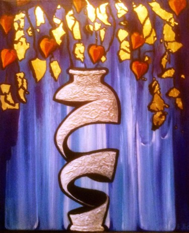 Картина под названием "Физалис в вазе" - Elena Boyarintseva, Подлинное произведение искусства, Акрил Установлен на Деревянна…