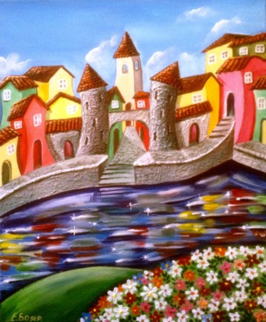Картина под названием "Веселый городок" - Elena Boyarintseva, Подлинное произведение искусства, Акрил Установлен на Деревянн…