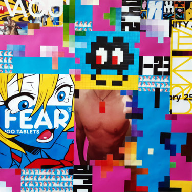 Collages getiteld "Pixel Boy" door Boyfred, Origineel Kunstwerk, Collages