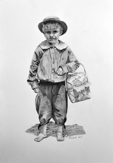 제목이 "Детство Босоногое"인 그림 Boytsov로, 원작, 연필