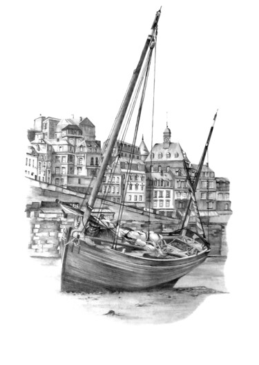 Drawing titled "Le Treport. Low tid…" by Boytsov, Original Artwork, Pencil