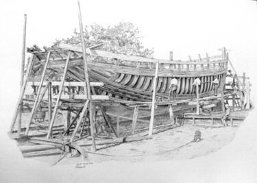 Desenho intitulada "Ships Carpenters." por Boytsov, Obras de arte originais, Lápis