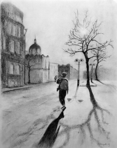 Drawing titled "Nostalgia" by Boytsov, Original Artwork, Charcoal