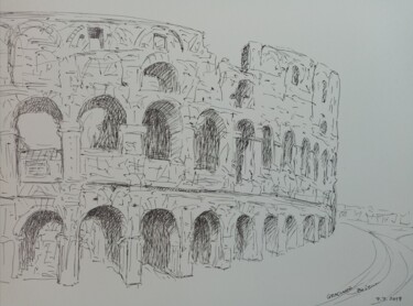 Drawing titled "KOLOSEUM" by Bozena  D G, Original Artwork, Gel pen