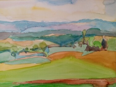 Painting titled "PAYSAGE" by Bozena  D G, Original Artwork, Watercolor