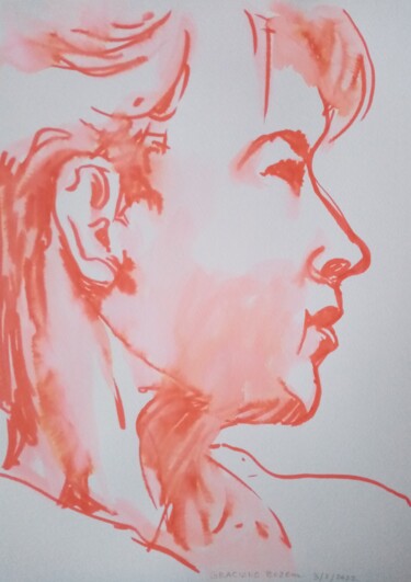 Tekening getiteld "PORTRET POMARANCZOWY" door Bozena Graciano, Origineel Kunstwerk, Aquarel