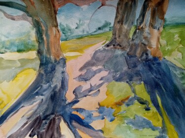 Painting titled "PARC DES BUTTES-CHA…" by Bozena Graciano, Original Artwork, Watercolor