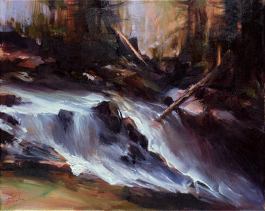 Painting titled "Mountain Runoff" by Bozhena Fuchs, Original Artwork, Oil Mounted on Wood Stretcher frame