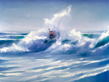 Painting titled "Through the wave" by Bozhena Fuchs, Original Artwork, Oil Mounted on Wood Stretcher frame