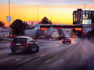 Malerei mit dem Titel "Warm Sunset over th…" von Bozhena Fuchs, Original-Kunstwerk, Öl