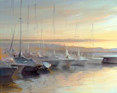 Painting titled "Majestic Morning Gl…" by Bozhena Fuchs, Original Artwork, Oil Mounted on Wood Stretcher frame