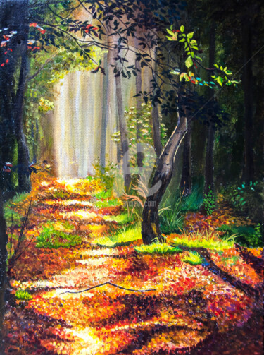 Ζωγραφική με τίτλο "Осенний лес.jpg" από Алена Божко, Αυθεντικά έργα τέχνης, Λάδι