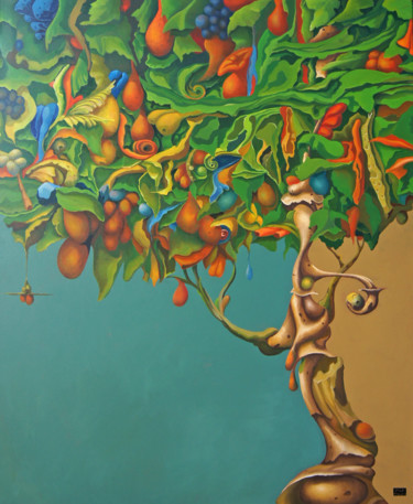 Malerei mit dem Titel "The Tree of 38 Frui…" von Bogdan Pilatowicz, Original-Kunstwerk, Öl