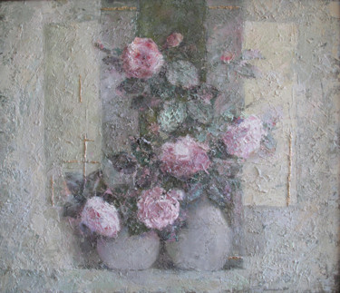 Картина под названием "Майские розы" - Людмила Калмыкова, Подлинное произведение искусства, Масло
