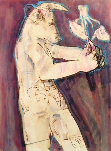 Painting titled "L'offrande" by Richard Brachais, Original Artwork, Oil
