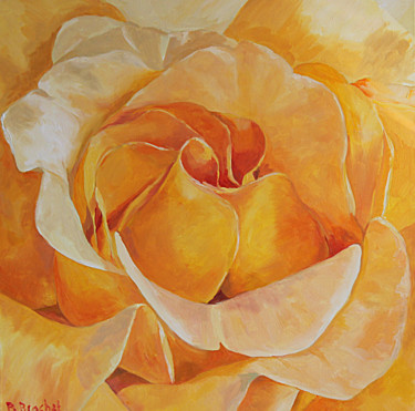 Картина под названием "Rose jaune" - Pascal Brachet, Подлинное произведение искусства, Масло