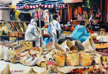 Peinture intitulée "Marrakech-place Jem…" par Pascal Brachet, Œuvre d'art originale, Huile