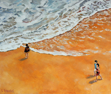 Painting titled "La plage" by Pascal Brachet, Original Artwork, Oil