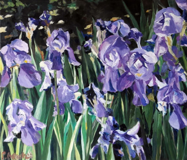 Painting titled "Les iris" by Pascal Brachet, Original Artwork, Oil