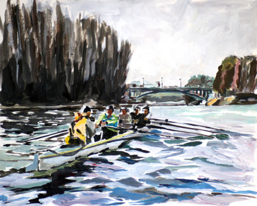 Peinture intitulée "aviron en hiver" par Pascal Brachet, Œuvre d'art originale, Acrylique