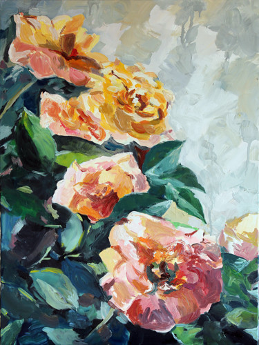 Painting titled "Les roses du balcon" by Pascal Brachet, Original Artwork, Oil