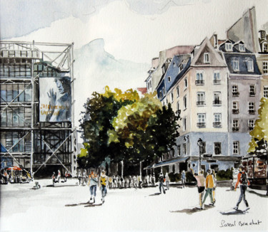 Painting titled "beaubourg 2" by Pascal Brachet, Original Artwork, Watercolor