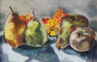 Schilderij getiteld "pomme poires" door Pascal Brachet, Origineel Kunstwerk, Olie