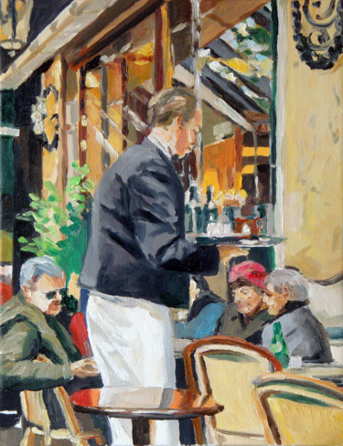Painting titled "brasserie à Paris" by Pascal Brachet, Original Artwork, Oil