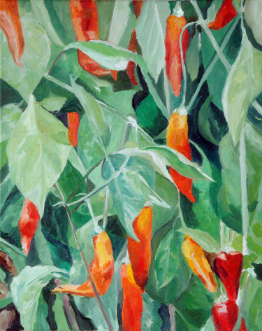 Pintura intitulada "Les piments (jardin…" por Pascal Brachet, Obras de arte originais, Óleo