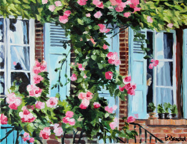 Painting titled "Gerberoy en fleurs" by Pascal Brachet, Original Artwork, Oil