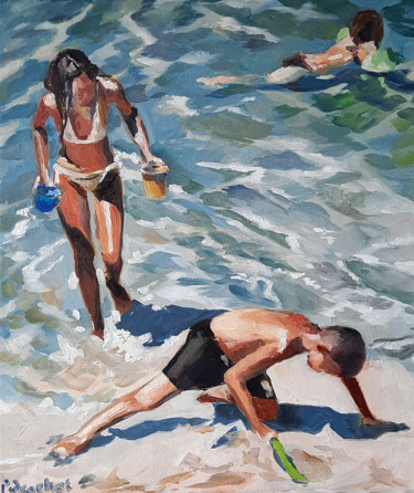 Peinture intitulée "Jeux de plage" par Pascal Brachet, Œuvre d'art originale, Huile