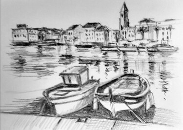Dessin intitulée "Sanary, le port" par Pascal Brachet, Œuvre d'art originale, Crayon