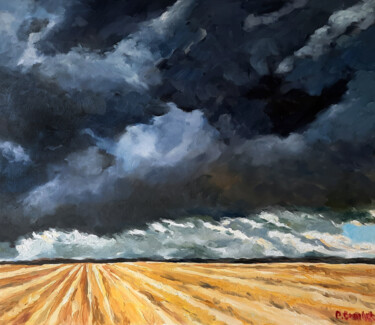 Painting titled "L'orage arrive" by Pascal Brachet, Original Artwork, Oil