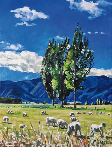 Malerei mit dem Titel "Nouvelle Zélande" von Pascal Brachet, Original-Kunstwerk, Öl