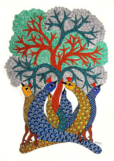 Pintura titulada "Tree Of Life 15" por Braj Bhusan Dhurvey, Obra de arte original, Acrílico