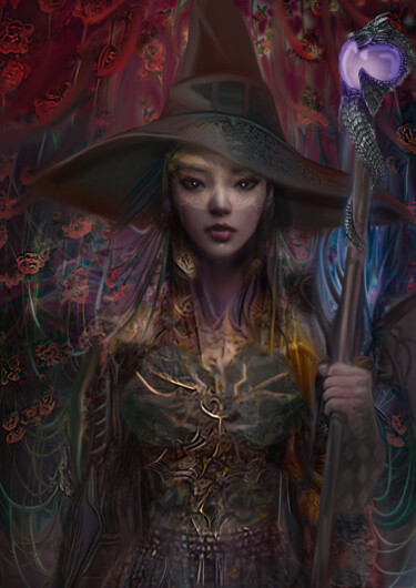 Digital Arts titled "Asian Witch" by Bram Leegwater, Original Artwork, Digital Painting