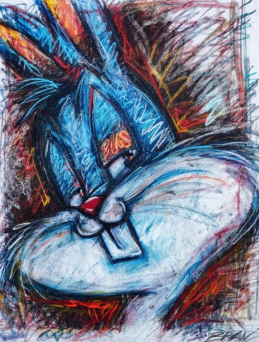 Painting titled "Bugs Bunny Pastel" by Bran Mastean, Original Artwork, Pastel Mounted on Wood Stretcher frame