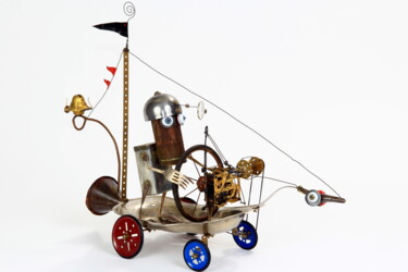 Скульптура под названием "land boat on the wa…" - Branimir Misic, Подлинное произведение искусства, Металлы