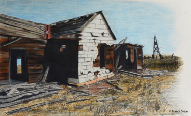 Schilderij getiteld "Homestead in the Di…" door Brandi Dieter, Origineel Kunstwerk, Potlood