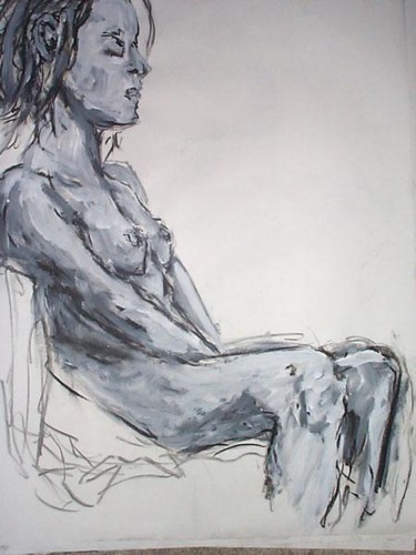 Drawing titled "Nude in Chair" by Brandon Nicholas, Original Artwork