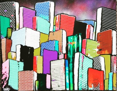 Painting titled "Buildings 2" by Brase, Original Artwork, Acrylic