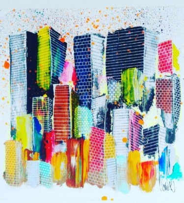 Painting titled "City" by Brase, Original Artwork, Acrylic