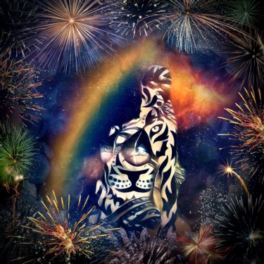 Digitale Kunst mit dem Titel "Mystic Tiger Lady" von Beate Braß, Original-Kunstwerk, Digitale Malerei