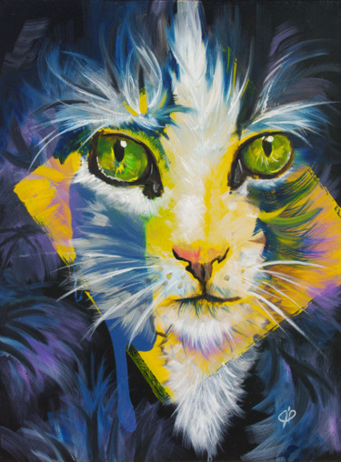 Painting titled "Chat" by Brataine, Original Artwork