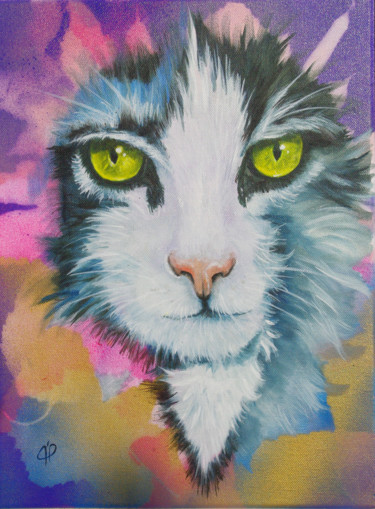 Painting titled "Chat" by Brataine, Original Artwork